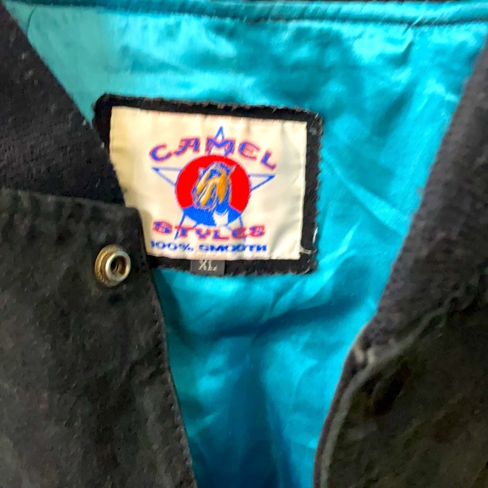 Camel Retro Black Suede Jacket Teal Velvet Liner